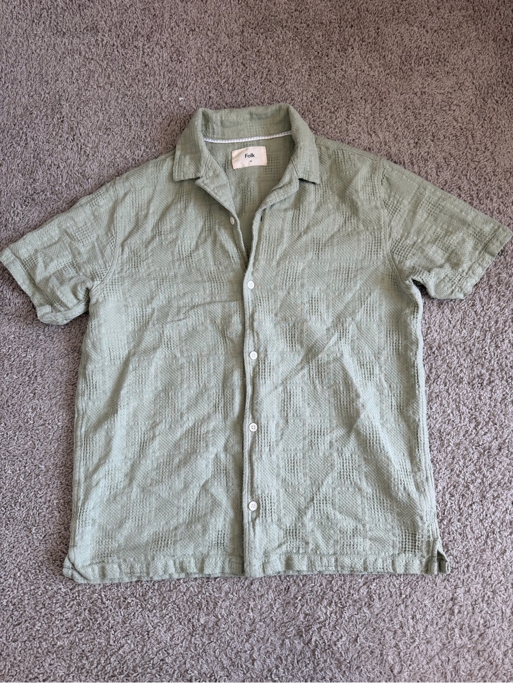 Folk Waffle Knit Pattern Short Sleeve Button Up Dax Wax Shirt